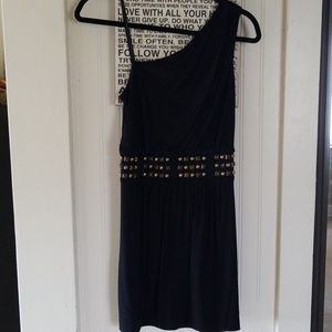 Black mini dress with bronze stud detail